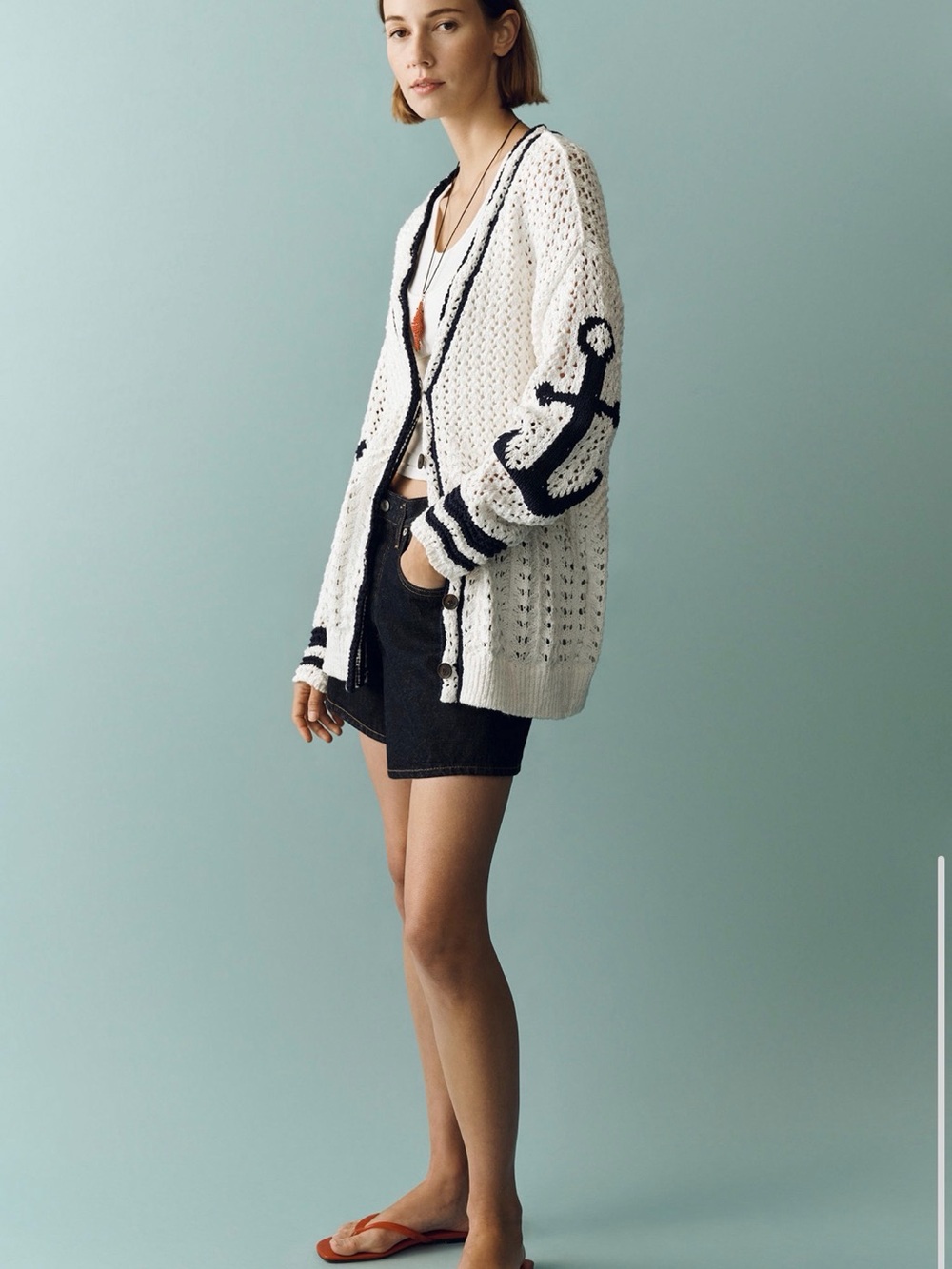Maeve Open-Stitch Anchor Cardigan - Medium